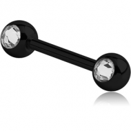 BLACK PVD COATED SURGICAL STEEL DOUBLE SIDE SWAROVSKI CRYSTALS JEWELLED NIPPLE BARBELL PIERCING