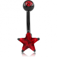 BLACK PVD COATED BRASS DOUBLE JEWELLED STAR NAVEL BANANA PIERCING