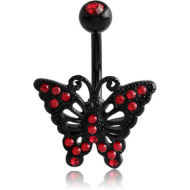 BLACK PVD COATED BRASS DOUBLE JEWELLED BUTTERFLY NAVEL BANANA PIERCING