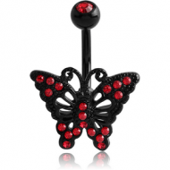 BLACK PVD COATED BRASS DOUBLE JEWELLED BUTTERFLY NAVEL BANANA