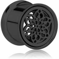 BLACK PVD COATED STAINLESS STEEL DOUBLE FLARED INTERNALLY THREADED TUNNEL - FLOWER