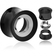 BLACK PVD COATED STAINLESS STEEL DOUBLE FLARED THREADED TUNNEL FOR REMOVABLE INSERT EMPTY PART PIERCING