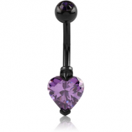 BLACK PVD COATED SURGICAL STEEL HEART 8MM CZ DOUBLE JEWELLED NAVEL BANANA PIERCING