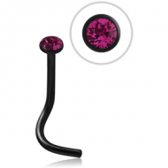 BLACK PVD COATED SURGICAL STEEL SWAROVSKI CRYSTAL JEWELLED CURVED NOSE STUD