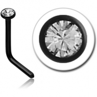 BLACK PVD COATED SURGICAL STEEL SWAROVSKI CRYSTAL JEWELLED 90 DEGREE NOSE STUD PIERCING