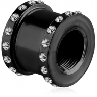BLACK PVD COATED STAINLESS STEEL JEWELLED THREADED TUNNEL PIERCING