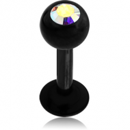 BLACK PVD COATED SURGICAL STEEL JEWELLED LABRET