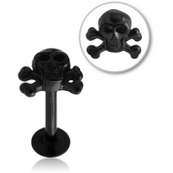 BLACK PVD COATED SURGICAL STEEL MICRO LABRET WITH ATTACHMENT - CROSSBONES SKULL PIERCING