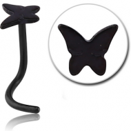 BLACK PVD COATED SURGICAL STEEL BUTTERFLY CURVED NOSE STUD PIERCING