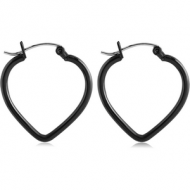 BLACK PVD COATED SURGICAL STEEL WIRE HOOP EARRINGS - HEART