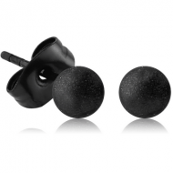 BLACK PVD COATED SURGICAL STEEL EAR STUDS PAIR - SANDBLAST BALL 3MM