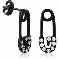 BLACK PVD COATED SURGICAL STEEL JEWELLED EAR STUDS PAIR