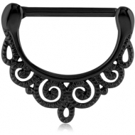 BLACK PVD COATED SURGICAL STEEL NIPPLE CLICKER - FILIGREE PIERCING