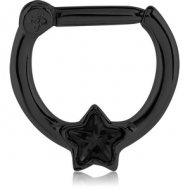 BLACK PVD COATED SURGICAL STEEL STAR JEWELLED HINGED SEPTUM CLICKER