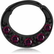 BLACK PVD COATED SURGICAL STEEL ROUND JEWELLED HINGED SEPTUM CLICKER PIERCING