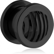 BLACK PVD COATED STAINLESS STEEL THREADED TUNNEL - STRIPES DOME PIERCING