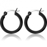 BLACK PVD COATED SURGICAL STEEL ROUND WIRE EAR HOOPS PAIR