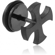 BLACK PVD COATED STAINLESS STEEL FAKE PLUG-STAR PIERCING