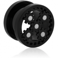 BLACK PVD COATED STAINLESS STEEL THREADED GEAR TUNNEL PIERCING