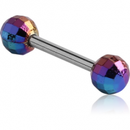 SURGICAL STEEL BARBELL WITH AB COATED ACRYLIC FACETED BALL PIERCING