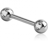 SURGICAL STEEL DOUBLE SIDE SWAROVSKI CRYSTALS JEWELLED NIPPLE BARBELL PIERCING