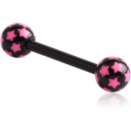 UV ACRYLIC FLEXIBLE BARBELL WITH PRINTED HEARTS BALL PIERCING