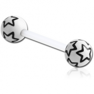 UV ACRYLIC FLEXIBLE BARBELL WITH PRINTED HEARTS BALL PIERCING