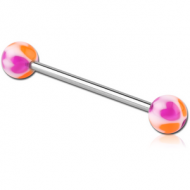 SURGICAL STEEL BARBELL WITH UV HEART BALL PIERCING