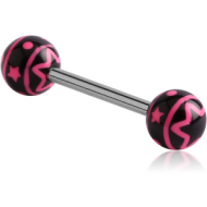 SURGICAL STEEL BARBELL WITH ACRYLIC MULTI STAR PRINTED BALL PIERCING