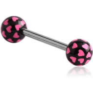 SURGICAL STEEL BARBELL WITH ACRYLIC MULTI HEART PRINTED BALL PIERCING