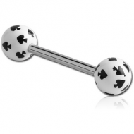 SURGICAL STEEL BARBELL WITH ACRYLIC SPADE PRINTED BALL PIERCING
