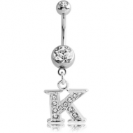 SURGICAL STEEL DOUBLE JEWELLED NAVEL BANANA WITH JEWELLED LETTER CHARM - K PIERCING