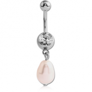 SURGICAL STEEL JEWELLED NAVEL BANANA WITH SYNTHETIC PEARL CHARM