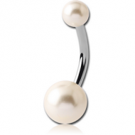 SURGICAL STEEL DOUBLE SYNTHETIC PEARL BALL NAVEL BANANA PIERCING