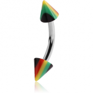 SURGICAL STEEL CURVED BARBELL WITH ACRYLIC RASTA CONES PIERCING
