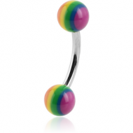 SURGICAL STEEL CURVED BARBELL WITH UV RAINBOW BALL PIERCING