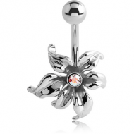 RHODIUM PLATED BRASS JEWELLED NAVEL BANANA - FLOWER PIERCING