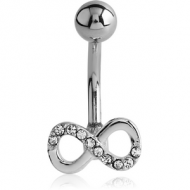 RHODIUM PLATED BRASS JEWELLED NAVEL BANANA - INFINITY