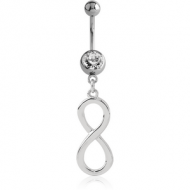 SURGICAL STEEL JEWELLED NAVEL BANANA WITH DANGLING CHARM - INFINITY