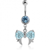 SURGICAL STEEL JEWELLED NAVEL BANANA WITH DANGLING CHARM - BOW WITH FANGS