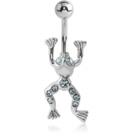 RHODIUM PLATED BRASS JEWELLED NAVEL BANANA - FROG