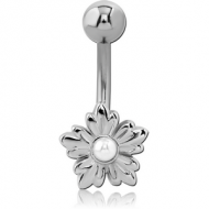 RHODIUM PLATED BRASS SYNTHETIC PEARL NAVEL BANANA - FLOWER PIERCING