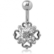 RHODIUM PLATED BRASS JEWELLED NAVEL BANANA - HEART FILIGREE PIERCING