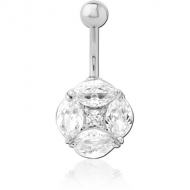 RHODIUM PLATED BRASS JEWELLED NAVEL BANANA PIERCING