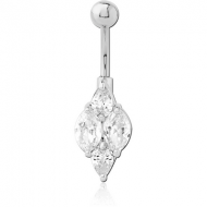 RHODIUM PLATED BRASS JEWELLED NAVEL BANANA PIERCING