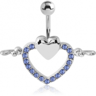 RHODIUM PLATED BRASS JEWELLED NAVEL BANANA - HEART BELLY CLIP PIERCING