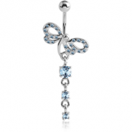 RHODIUM PLATED BRASS JEWELLED NAVEL BANANA WITH DANGLING CHARM - DRAGONFLY PIERCING