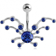 RHODIUM PLATED BRASS JEWELLED NAVEL BANANA - SPIDER