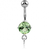 RHODIUM PLATED BRASS JEWELLED NAVEL BANANA WITH HOOP PIERCING