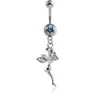 SURGICAL STEEL JEWELLED NAVEL BANANA WITH DANGLING CHARM - FAIRY PIERCING